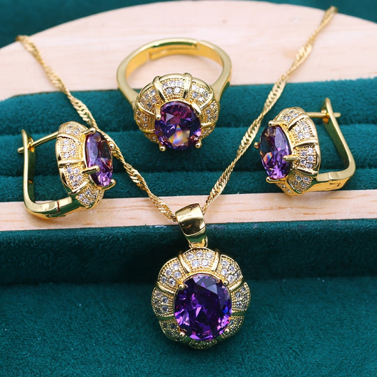 Timeless Elegant Multi-Color Cubic Zirconia Jewelry Set