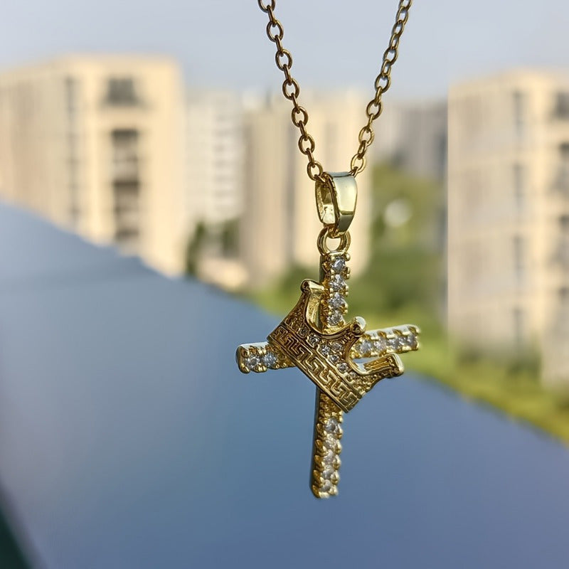 Trendy Crown Cross Pendant Necklace