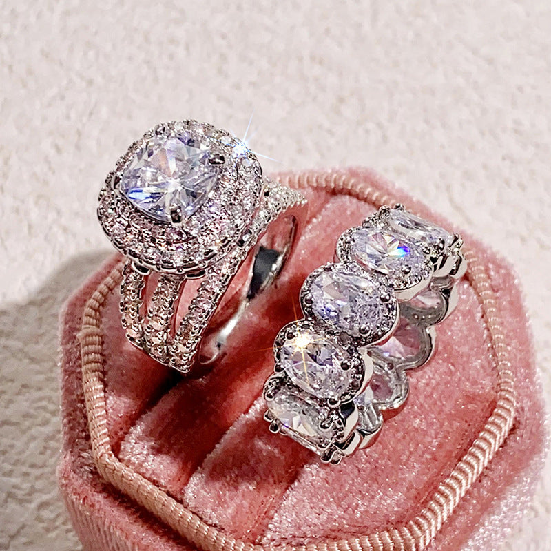 2pcs Stylish Zirconia Wedding Band Set