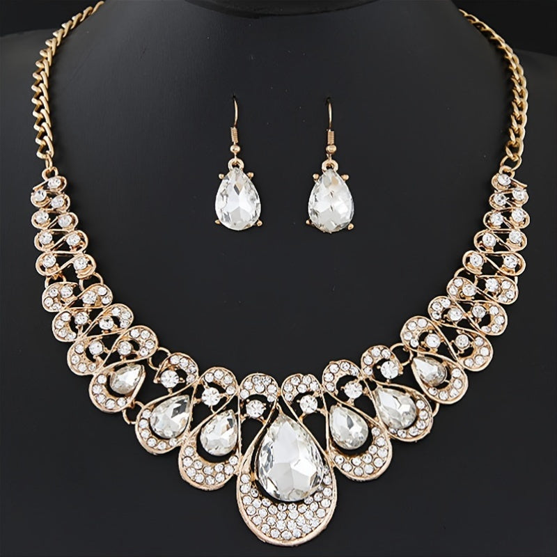 Stylish Gemstone Collar Necklace & Earrings Set