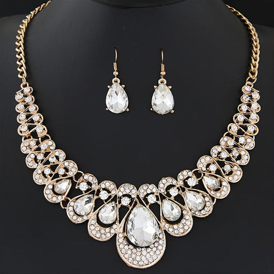 Stylish Gemstone Collar Necklace & Earrings Set