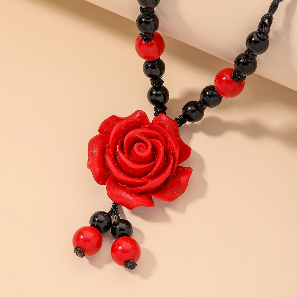 Classic Elegant Resin Rose Flower Pendant Necklace