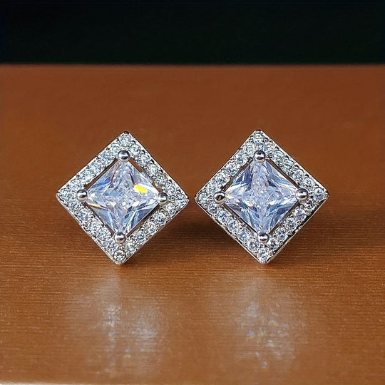 Elegant Square Cubic Zirconia Stud Earrings