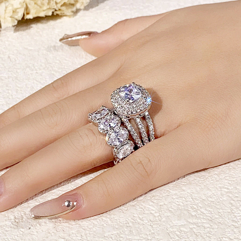 2pcs Stylish Zirconia Wedding Band Set