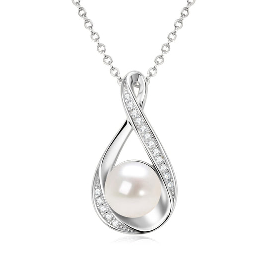 Freshwater White and Moissanite Infinity Pendant Necklace