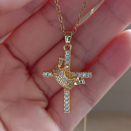 Trendy Crown Cross Pendant Necklace