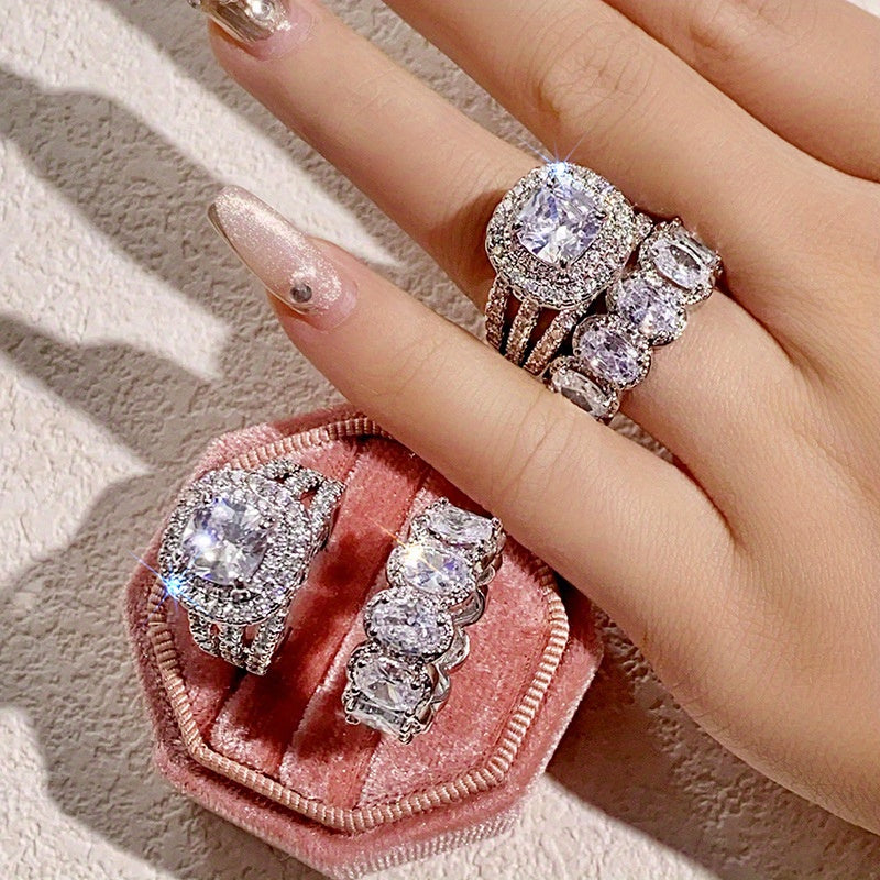 2pcs Stylish Zirconia Wedding Band Set