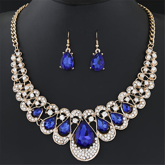 Stylish Gemstone Collar Necklace & Earrings Set