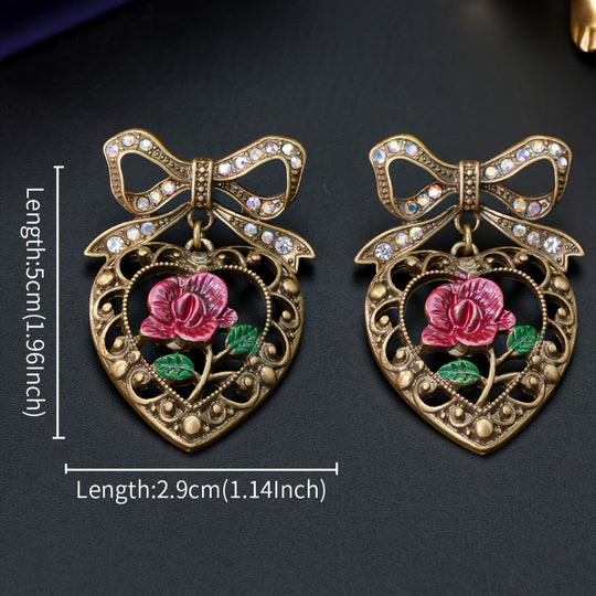 Classic Heart & Rose Bowknot Earrings