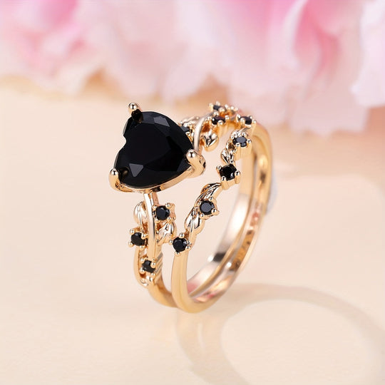 Modern Black Heart Cubic Zirconia Ring