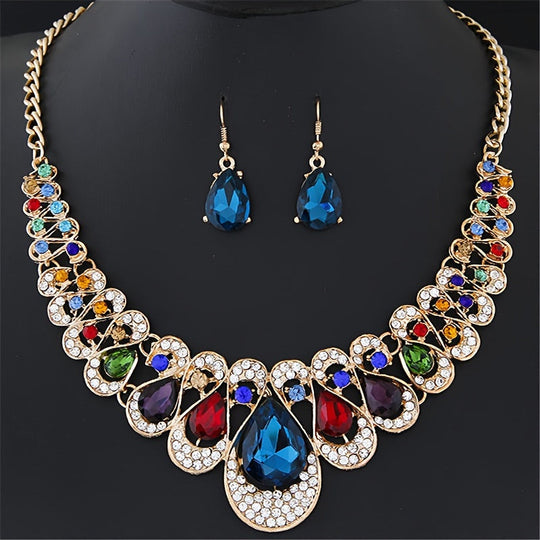 Stylish Gemstone Collar Necklace & Earrings Set