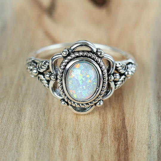 Retro Silvery Opal Ring
