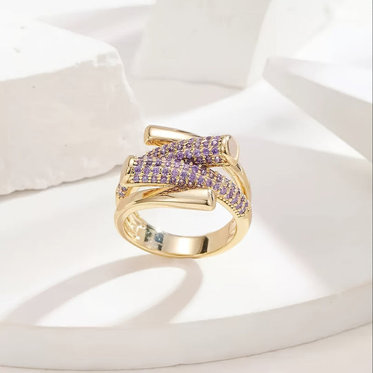 Unique Inlaid  Zirconia Open Ring