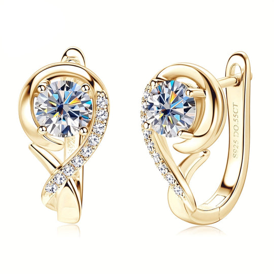Elegant Moissanite Silver Rose Flower Hoop Earrings