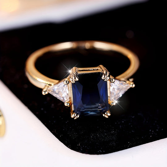 Trendy Blue Square Zirconia Ring