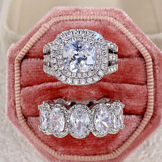2pcs Stylish Zirconia Wedding Band Set
