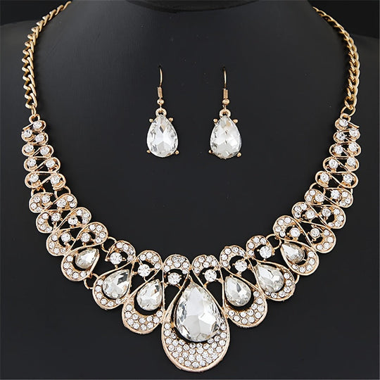 Stylish Gemstone Collar Necklace & Earrings Set