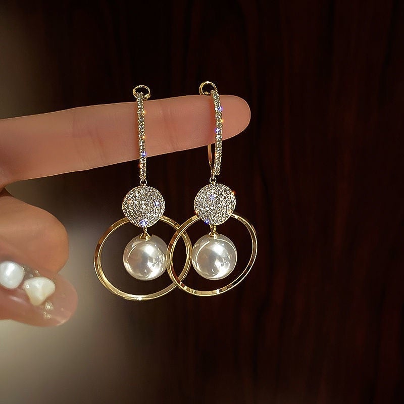 Stylish Earrings with Cultured Pearls and Zircons