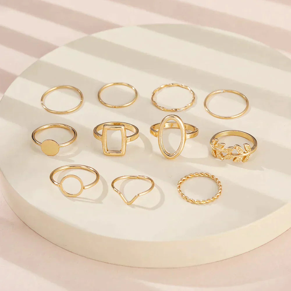 Pack of 11 Trendy Silver Rings