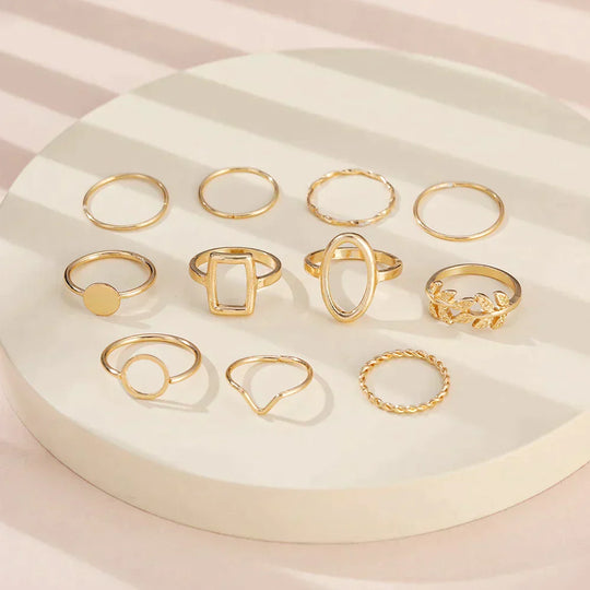 Pack of 11 Trendy Silver Rings