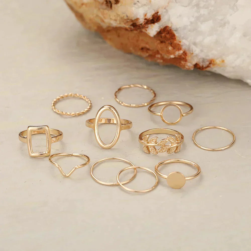 Pack of 11 Trendy Silver Rings