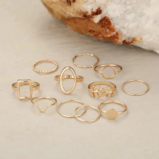 Pack of 11 Trendy Silver Rings