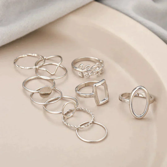 Pack of 11 Trendy Silver Rings