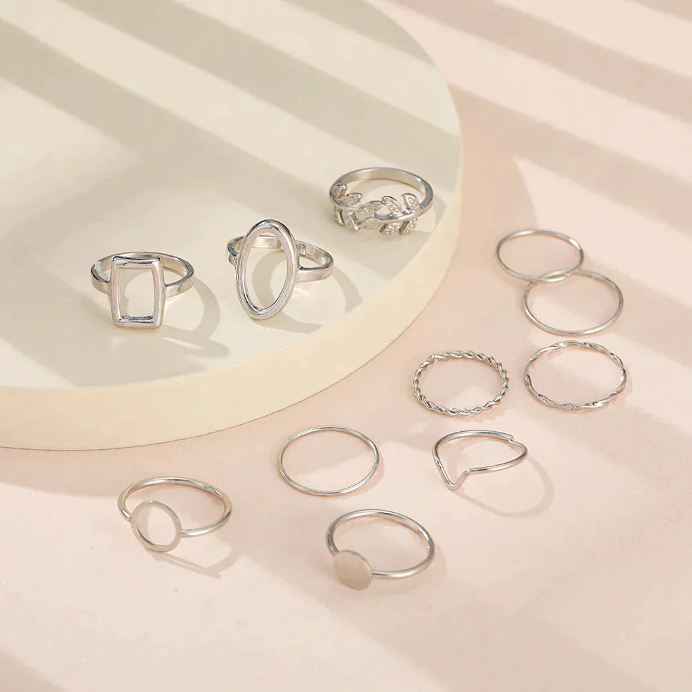 Pack of 11 Trendy Silver Rings