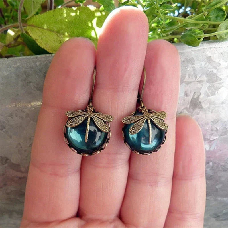 Spherical Dragonfly Earrings in Trendy Gold