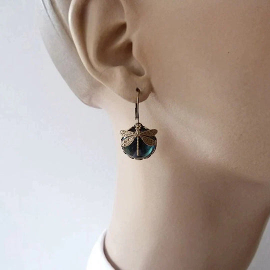 Spherical Dragonfly Earrings in Trendy Gold