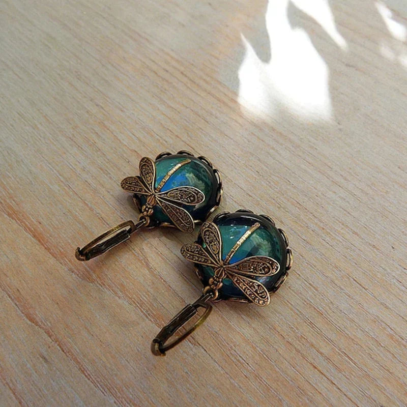 Spherical Dragonfly Earrings in Trendy Gold