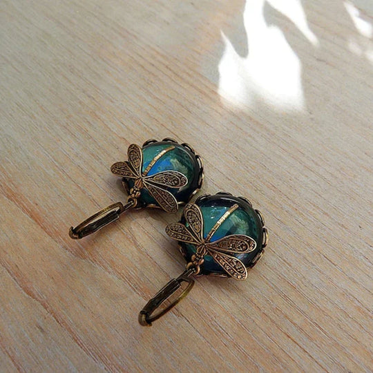 Spherical Dragonfly Earrings in Trendy Gold