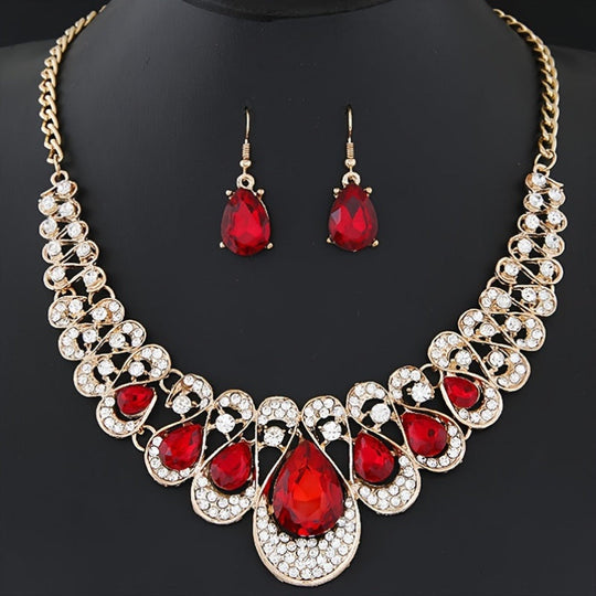 Stylish Gemstone Collar Necklace & Earrings Set