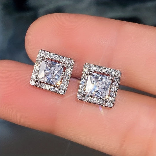 Elegant Square Cubic Zirconia Stud Earrings