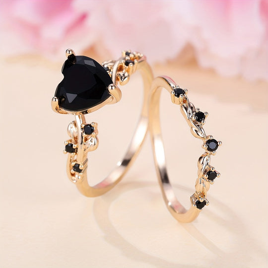 Modern Black Heart Cubic Zirconia Ring