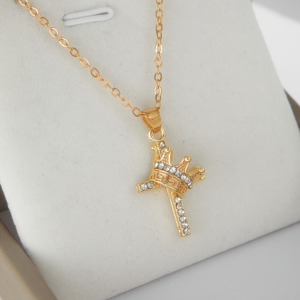 Trendy Crown Cross Pendant Necklace