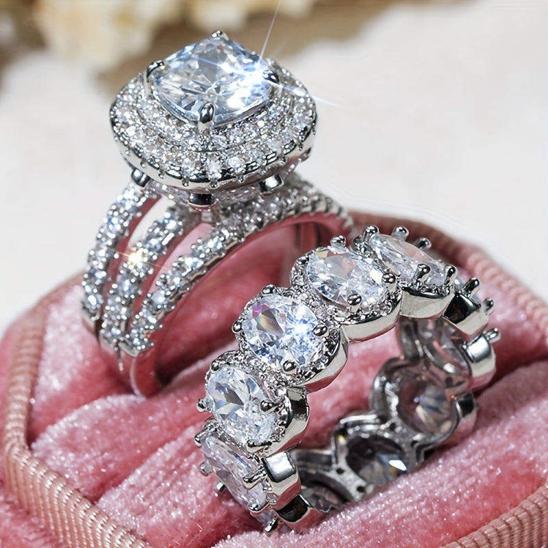 2pcs Stylish Zirconia Wedding Band Set