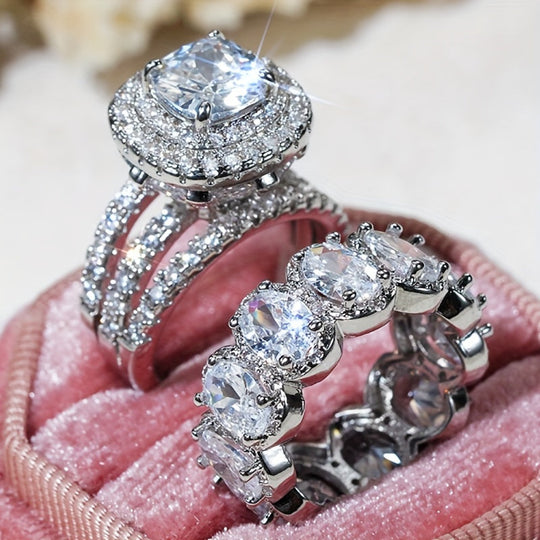 2pcs Stylish Zirconia Wedding Band Set
