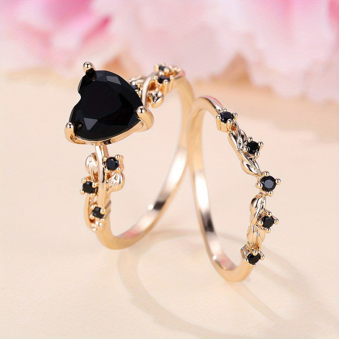 Modern Black Heart Cubic Zirconia Ring