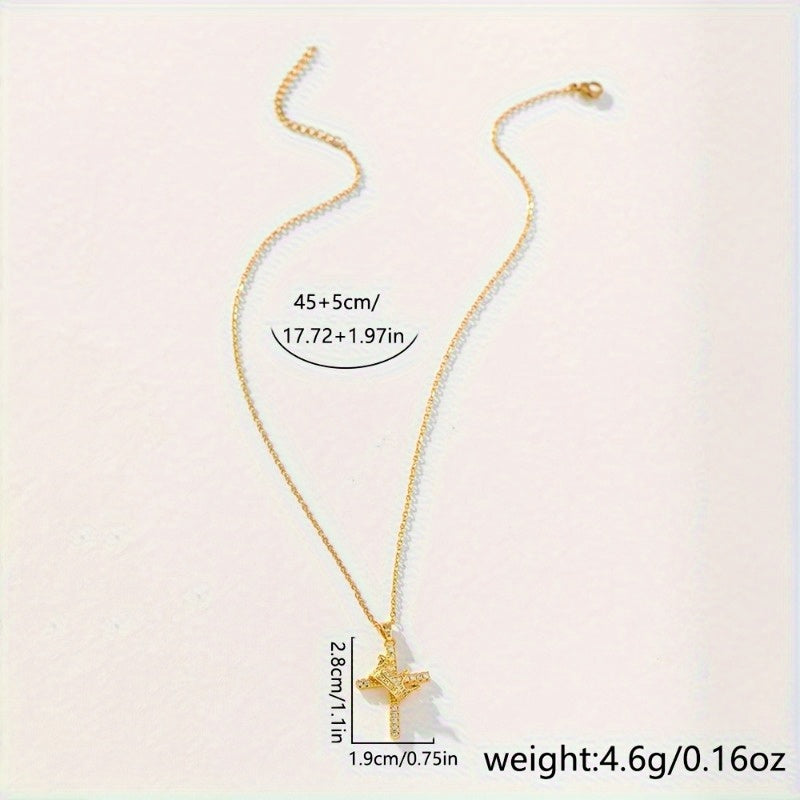 Trendy Crown Cross Pendant Necklace