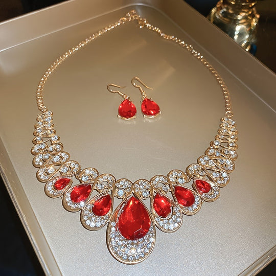 Stylish Gemstone Collar Necklace & Earrings Set