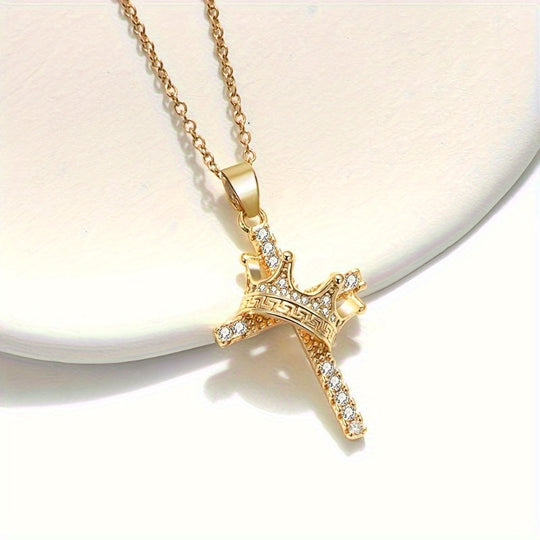 Trendy Crown Cross Pendant Necklace