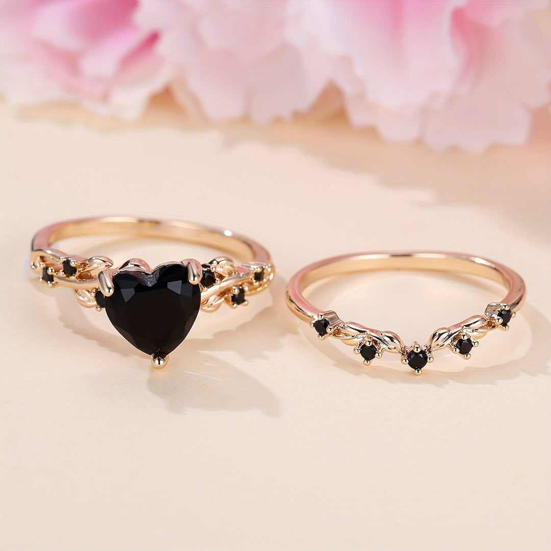 Modern Black Heart Cubic Zirconia Ring
