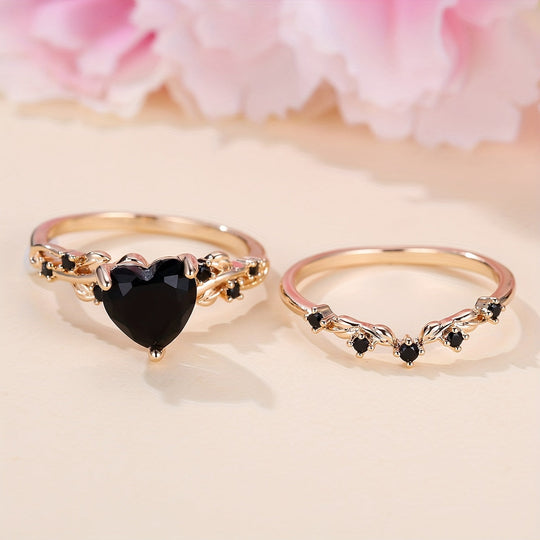Modern Black Heart Cubic Zirconia Ring