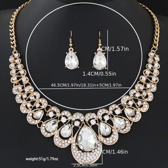 Stylish Gemstone Collar Necklace & Earrings Set