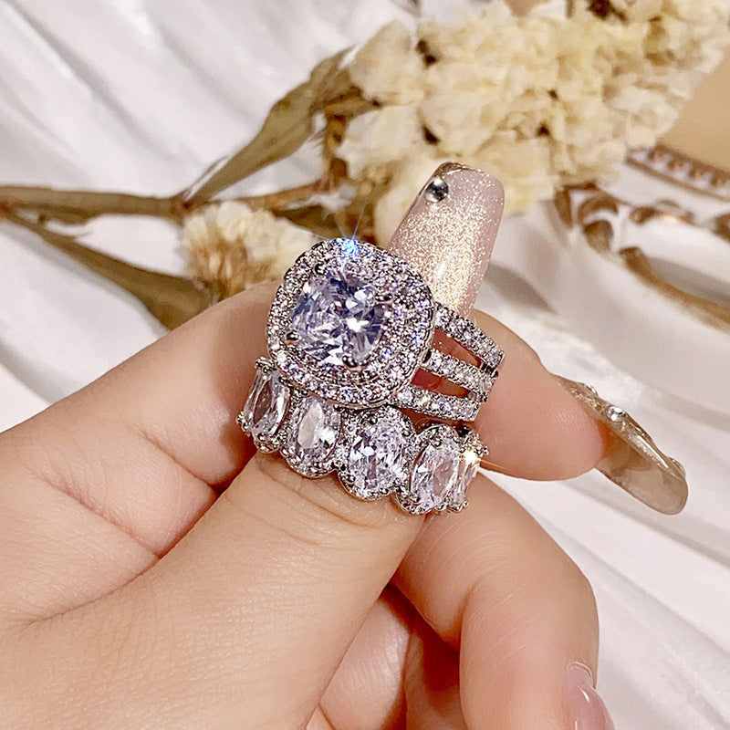 2pcs Stylish Zirconia Wedding Band Set
