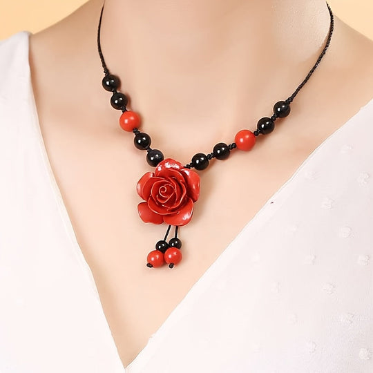 Classic Elegant Resin Rose Flower Pendant Necklace