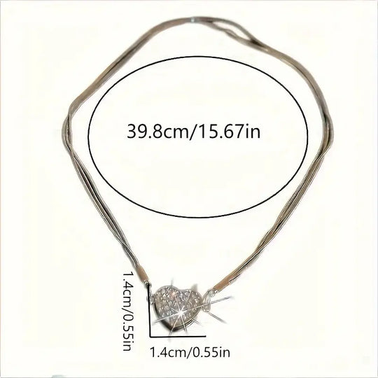 Stylish Heart-Shaped Zircon Multilayer Magnet Necklace