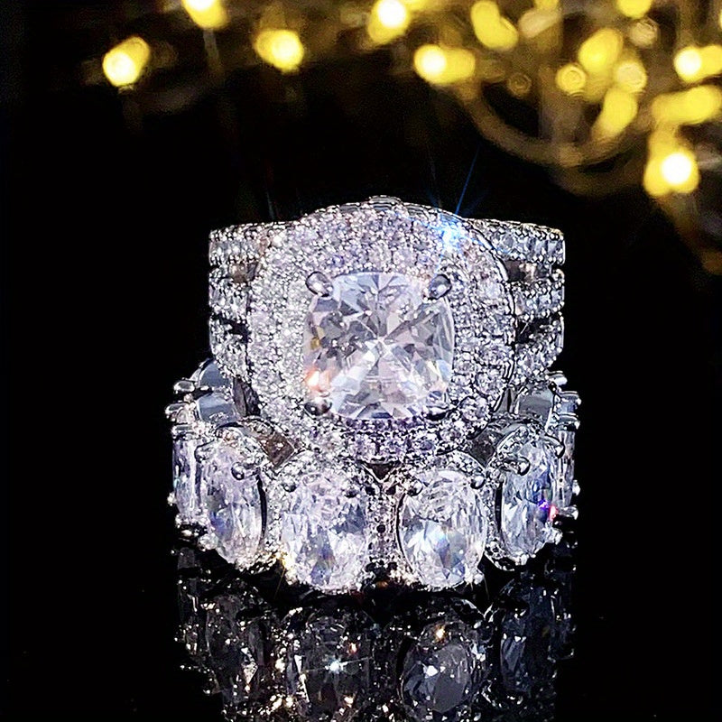 2pcs Stylish Zirconia Wedding Band Set