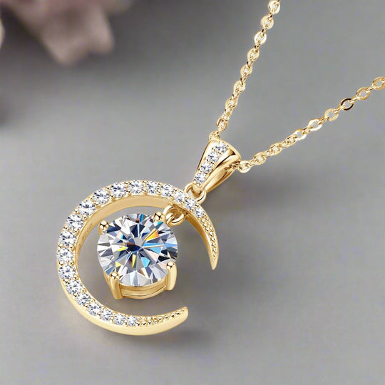 Round Moissanite Moon Sun Pendant Necklace